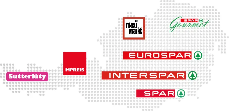 Landkarte Österreich mit den Logos der Handelspartnern